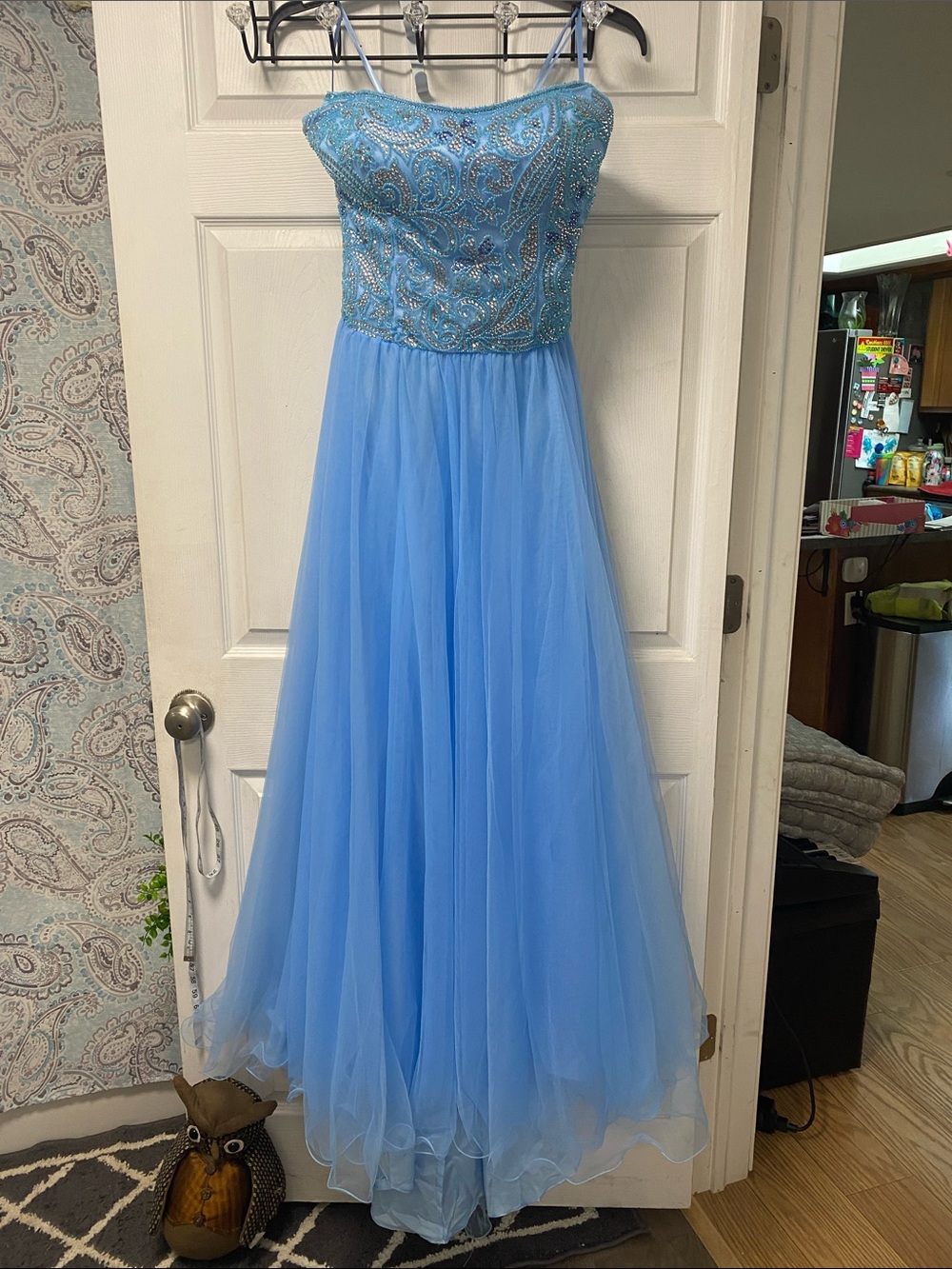 Light Blue Beaded Tulle Prom Gown